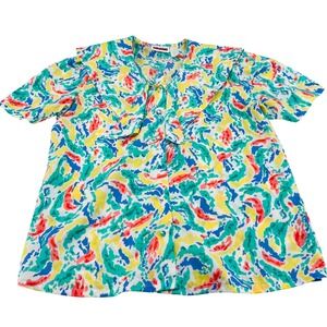 Judy Bond Vintage Womens Size 12 Abstract Multicolor Sailor Collar Blouse Top